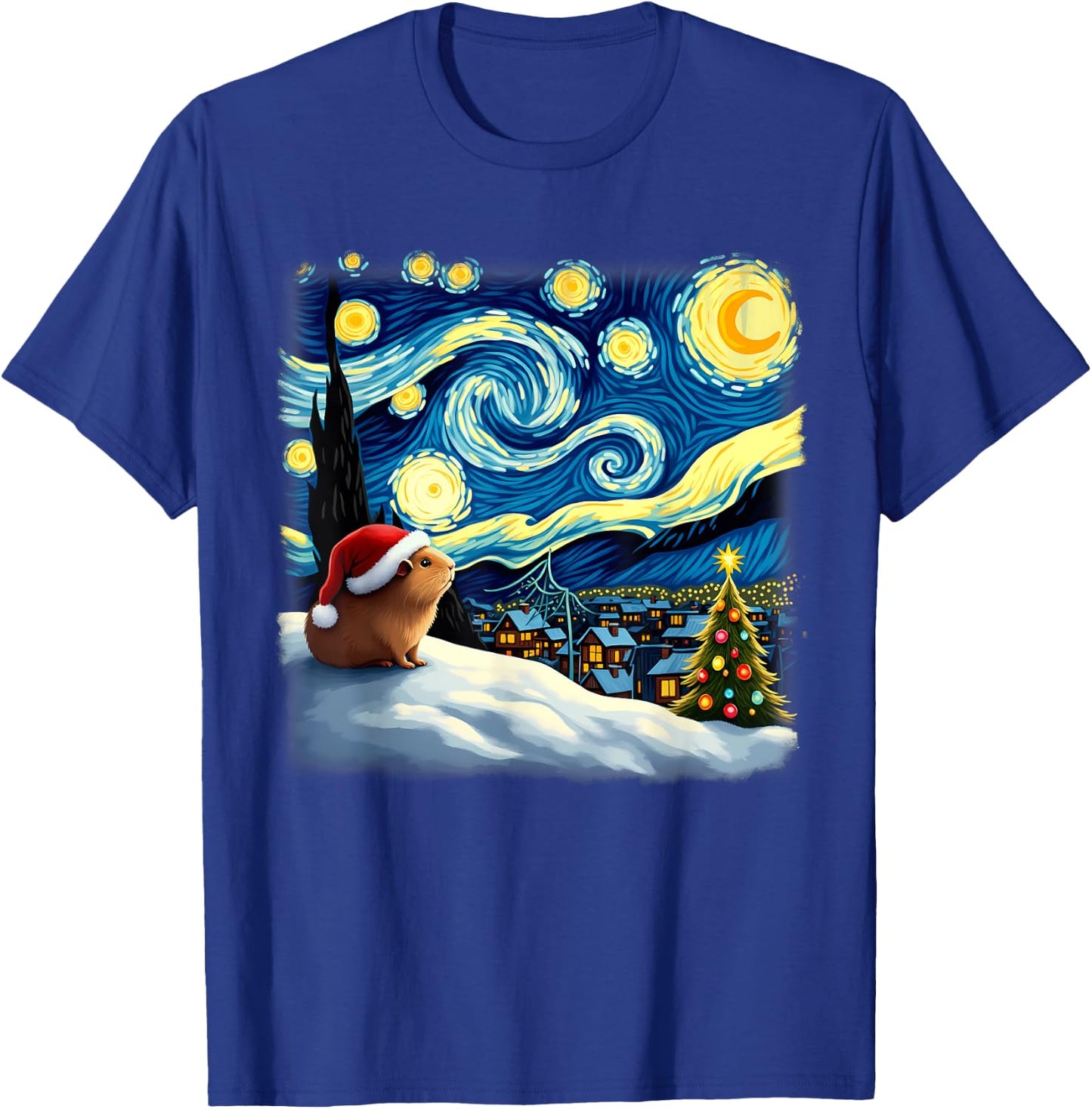 Christmas Guinea Pig Starry Night T-Shirt - T-Shirt | Royal