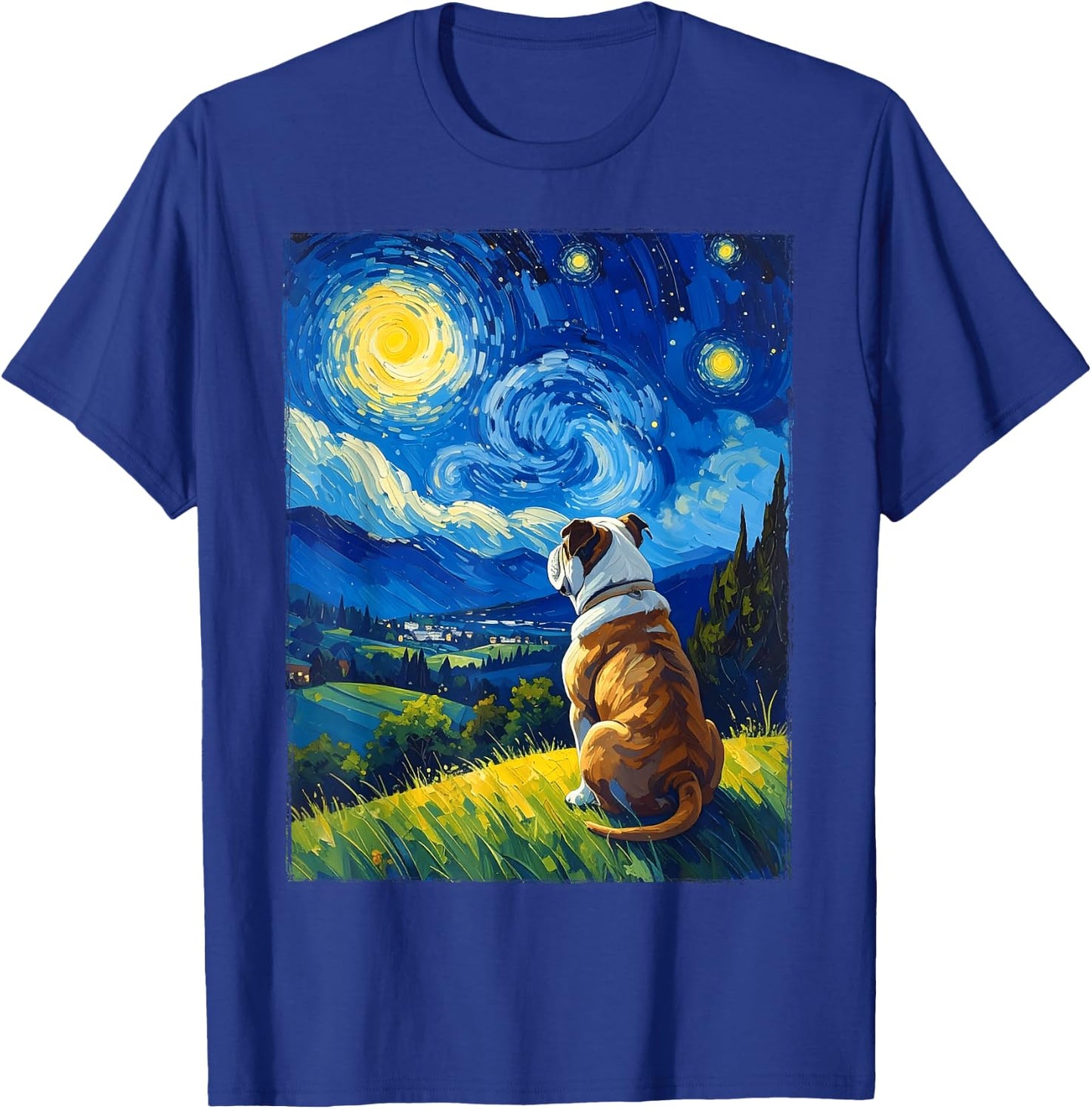 Bulldog Van Gogh Starry Night T-Shirt - T-Shirt | Royal