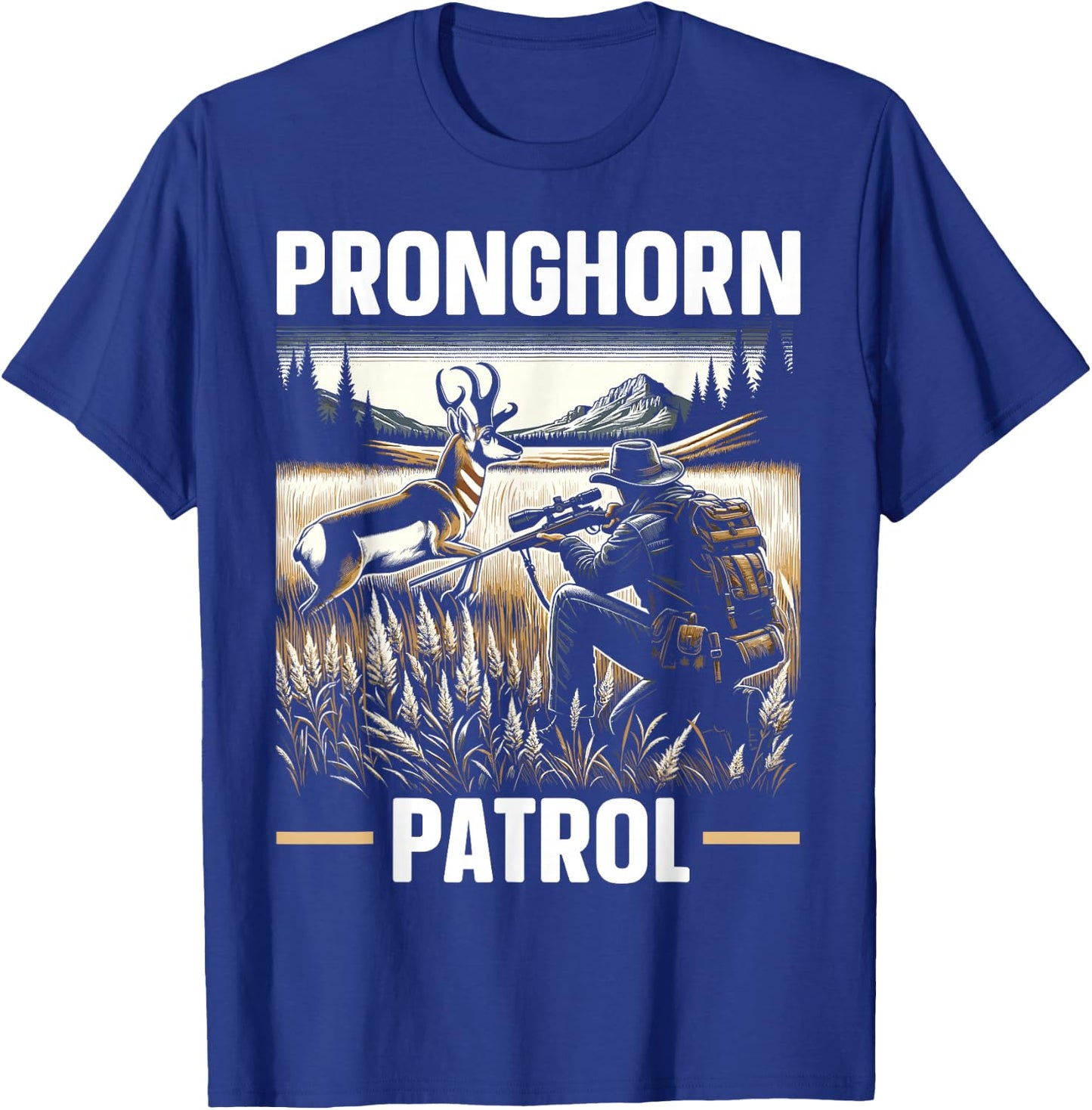 Pronghorn Hunter Animal Hunt Rifle Antelope Hunting T-Shirt - T-Shirt | Royal