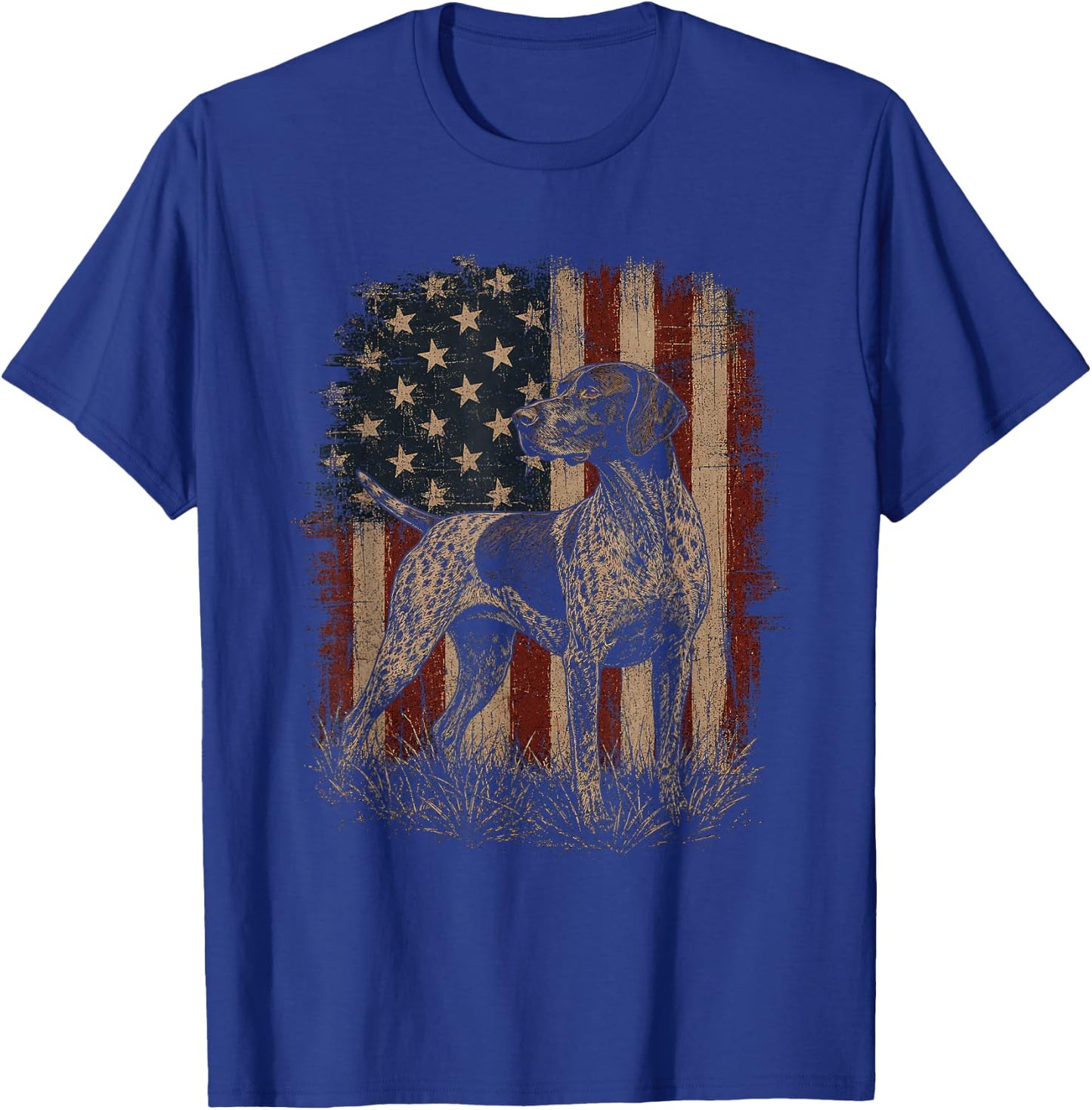American Flag German Shorthaired Pointer Artwork GSP Design T-Shirt - T-Shirt | Royal
