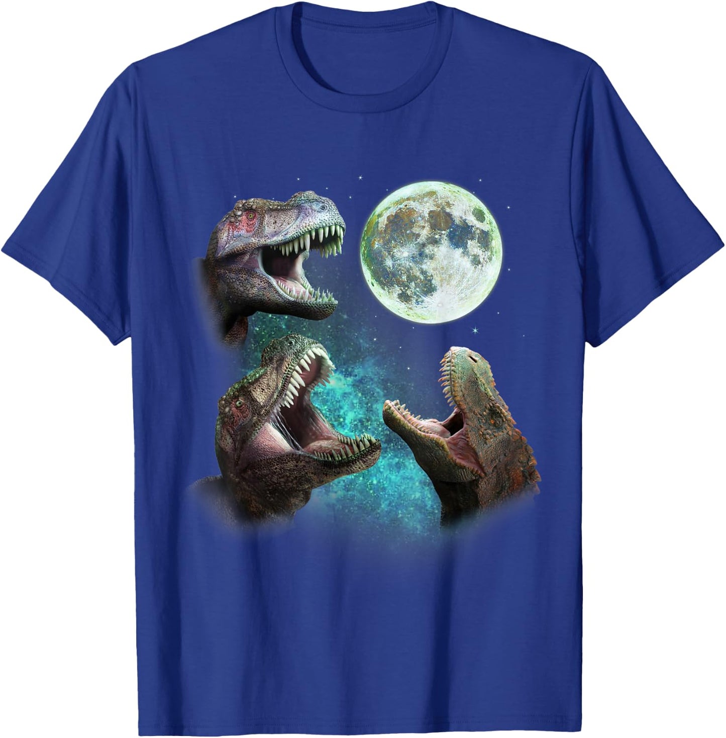 Three T-Rex Dinosaurs Howl at Moon 3 Wolves Parody T-Shirt - T-Shirt | Royal
