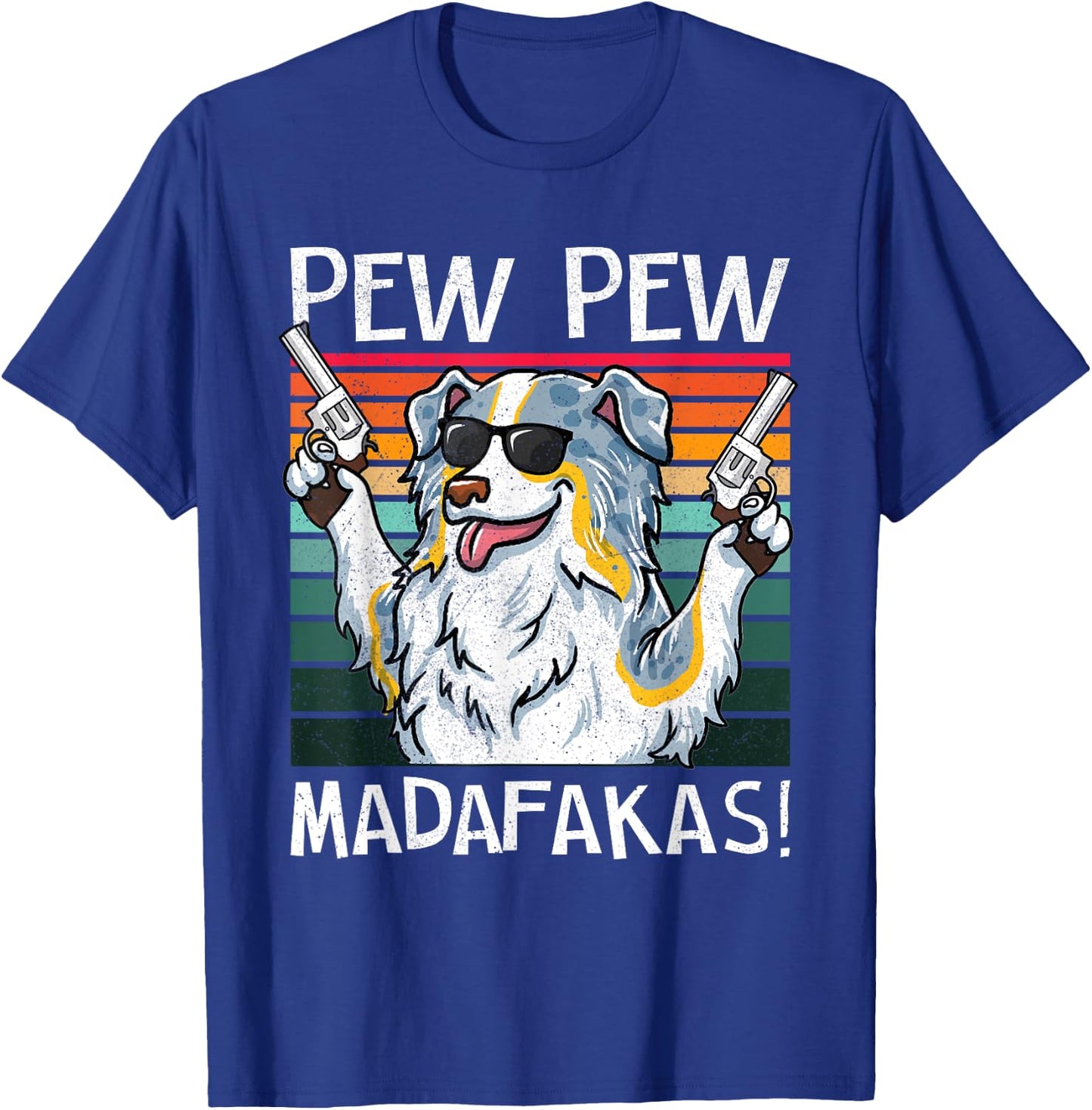 Australian Shepherd Pew Pew Dog Vintage Retro Sunset Dogs Women T-Shirt - T-Shirt | Royal