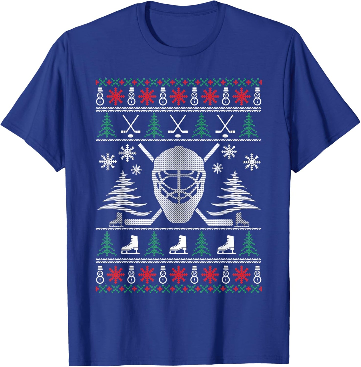 Ugly Sweater Christmas Helmet Ice Hockey For Hockey Lovers T-Shirt - T-Shirt | Royal