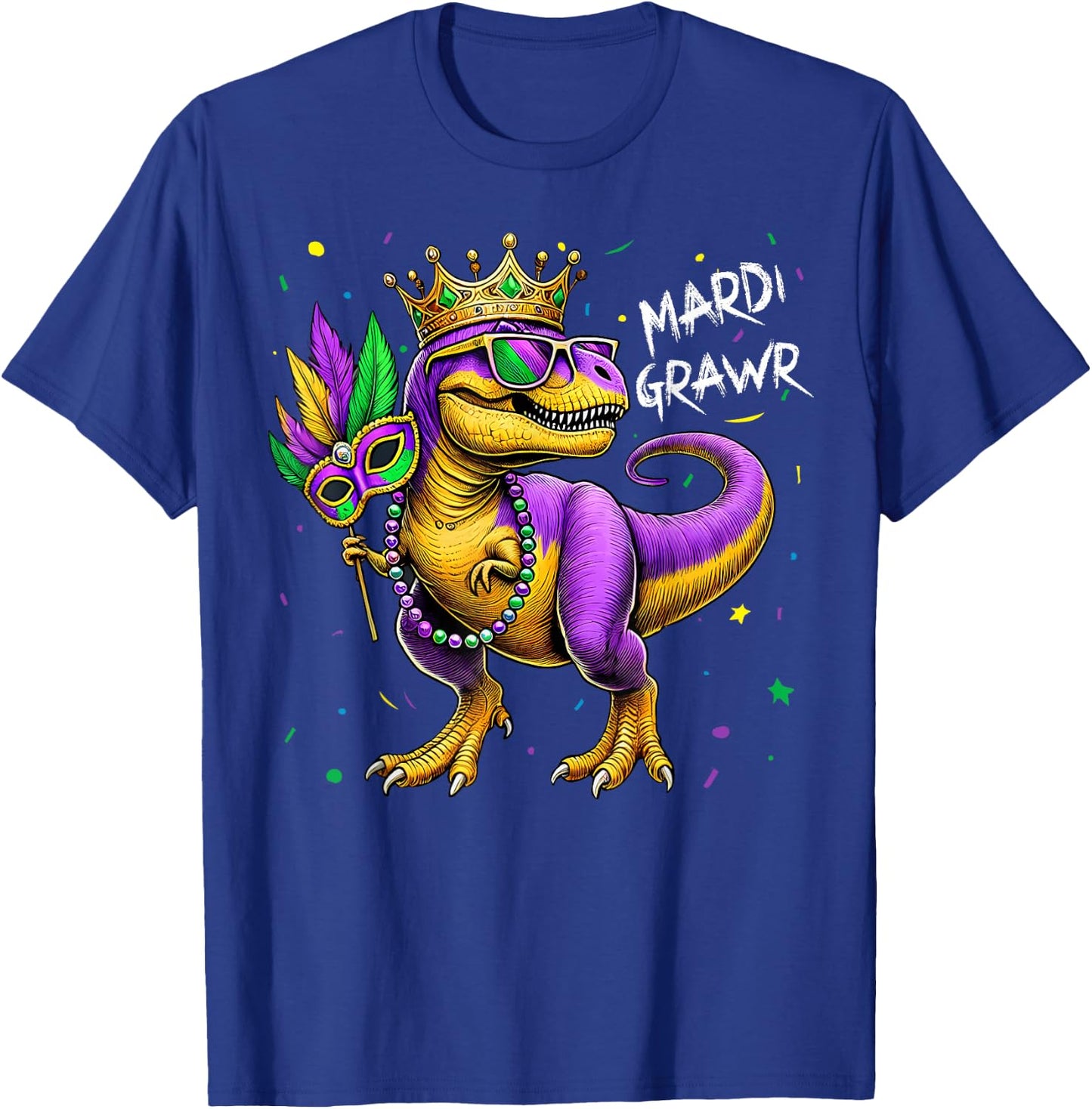 Mardi Gras T Rex Dinosaur Mardi Grawr Bead Costume Boys Kids T-Shirt - T-Shirt | Royal