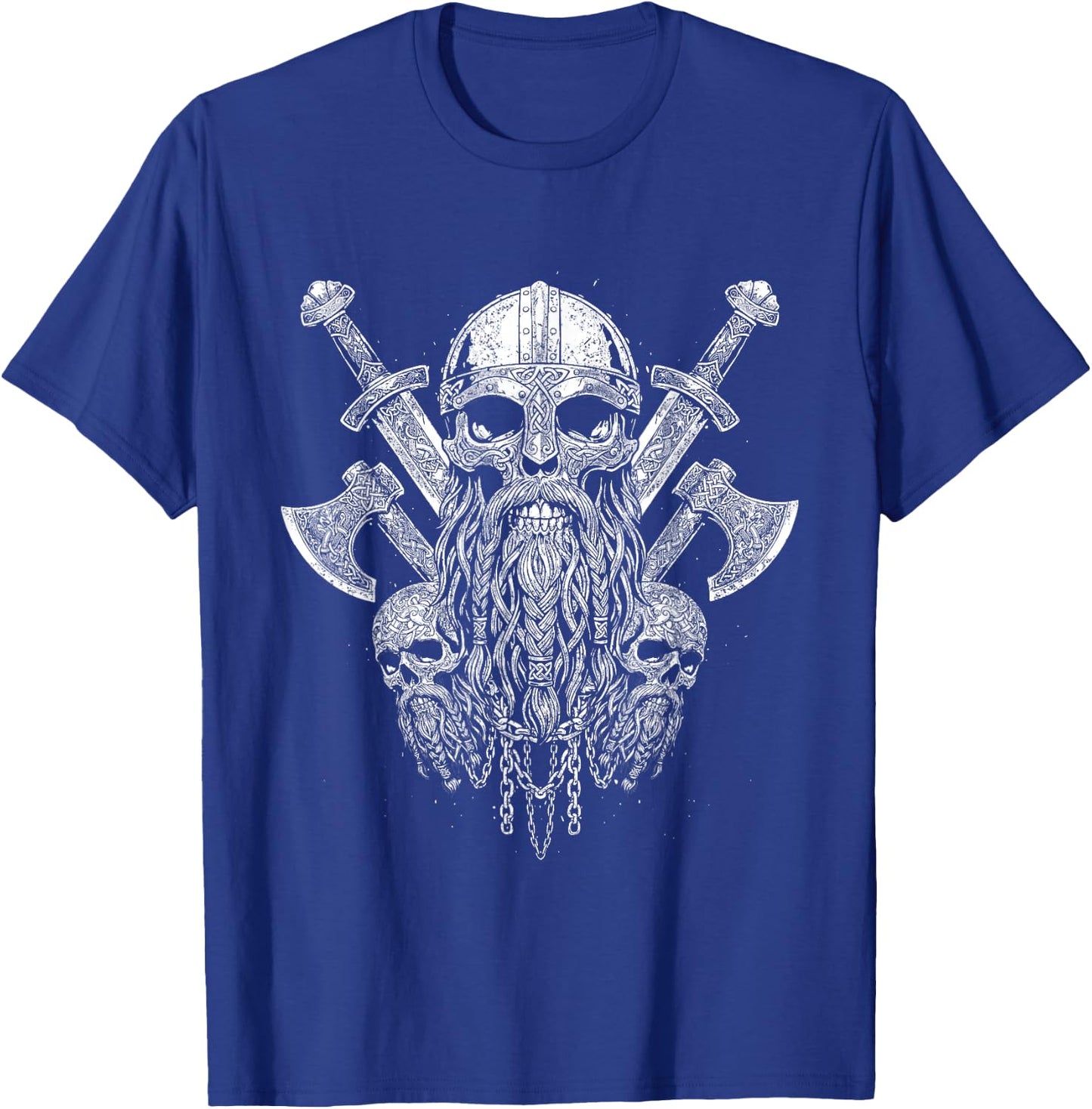Viking Skull with Helmet with Viking Axe - Black and White T-Shirt - T-Shirt | Royal