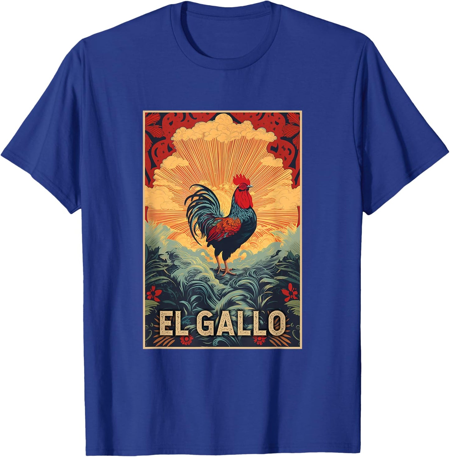 Latino Fun El Gallo Cool Vintage Rooster - Men, Boys - Black - Short Sleeve - Small T-Shirt - T-Shirt | Royal