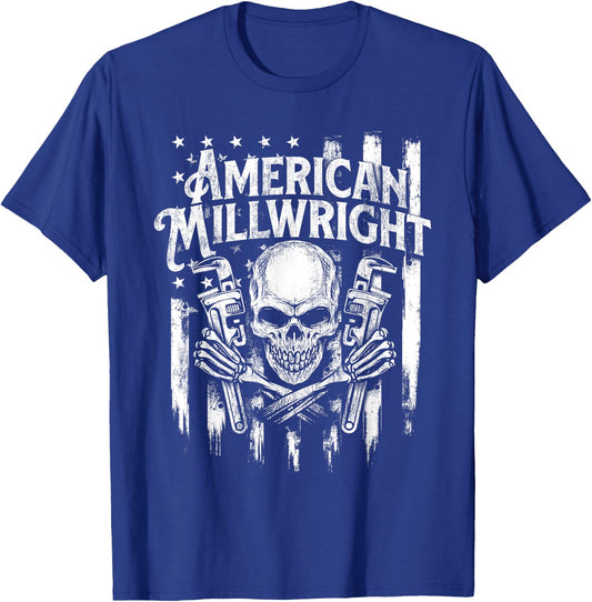 American Millwright - Patriotic USA Flag Machinist Engineer T-Shirt - T-Shirt | Royal