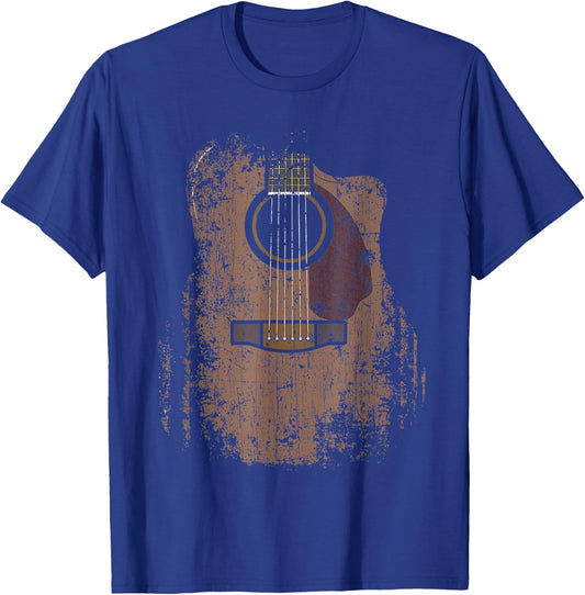 Distressed Acoustic Guitar Vintage Player Rock & Roll Music T-Shirt - T-Shirt | Royal