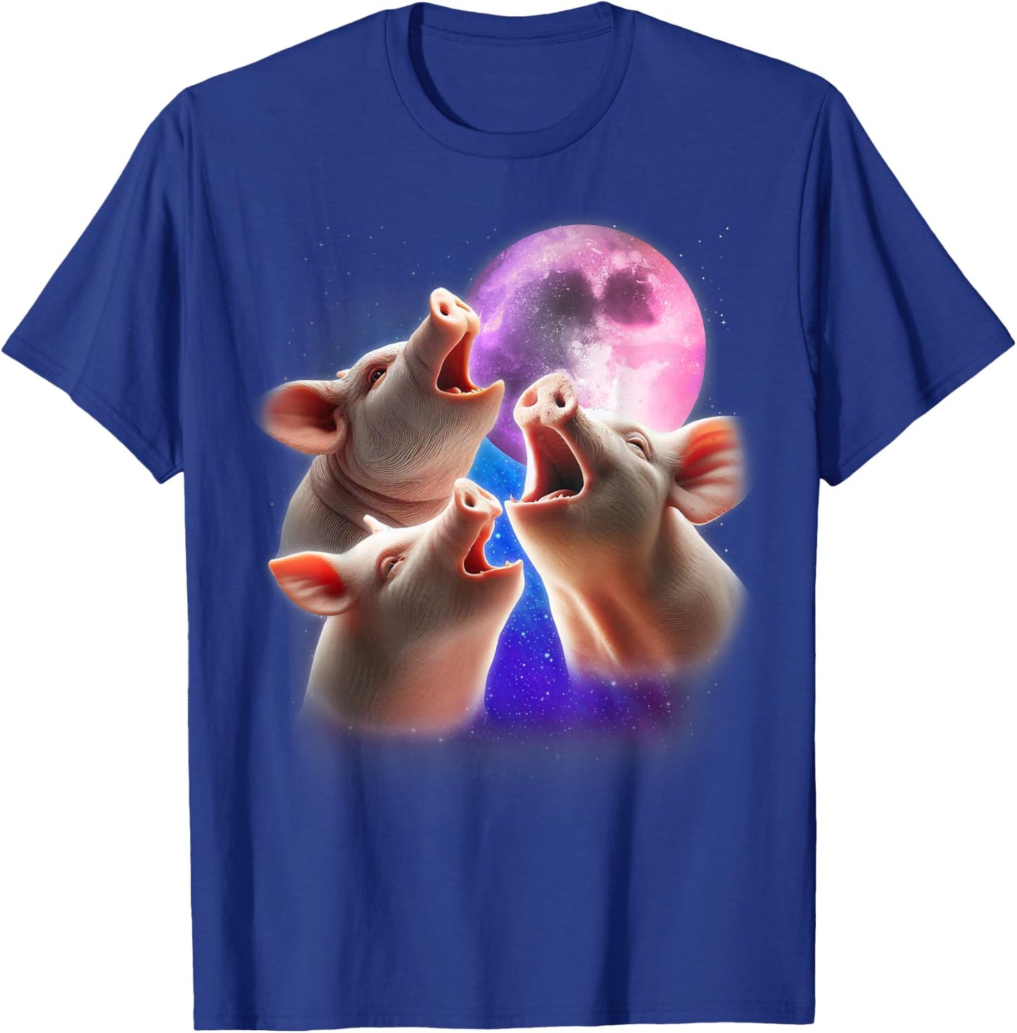 3 Pigs Howling At The Moon Funny Pig Animal Lover Farmer T-Shirt - T-Shirt | Royal