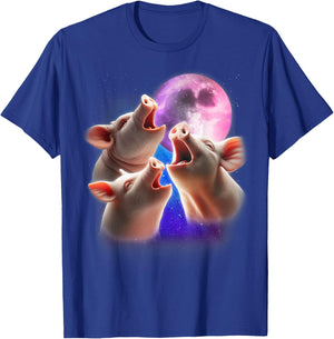 3 Pigs Howling At The Moon Funny Pig Animal Lover Farmer T-Shirt - T-Shirt | Royal