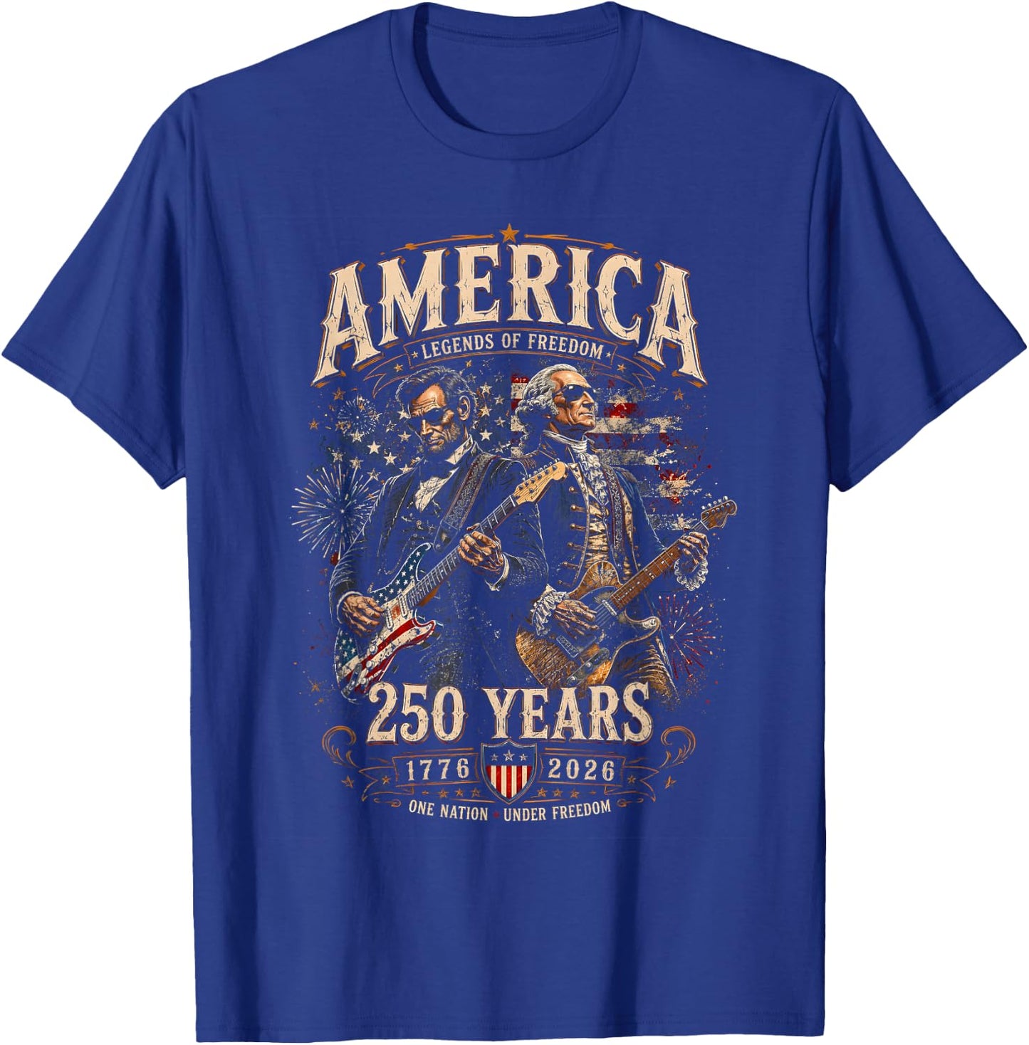 George Washington Playing Guitar Abe Lincoln 250th America T-Shirt - T-Shirt | Royal