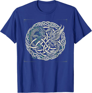 Intricate Celtic Knot with Dragon and Phoenix T-Shirt - T-Shirt | Royal