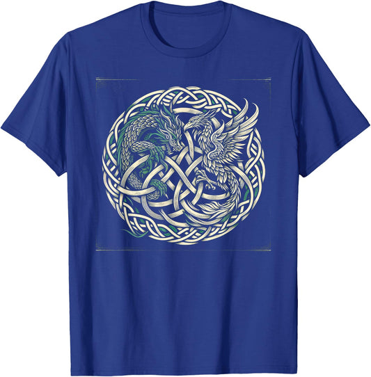 Intricate Celtic Knot with Dragon and Phoenix T-Shirt - T-Shirt | Royal