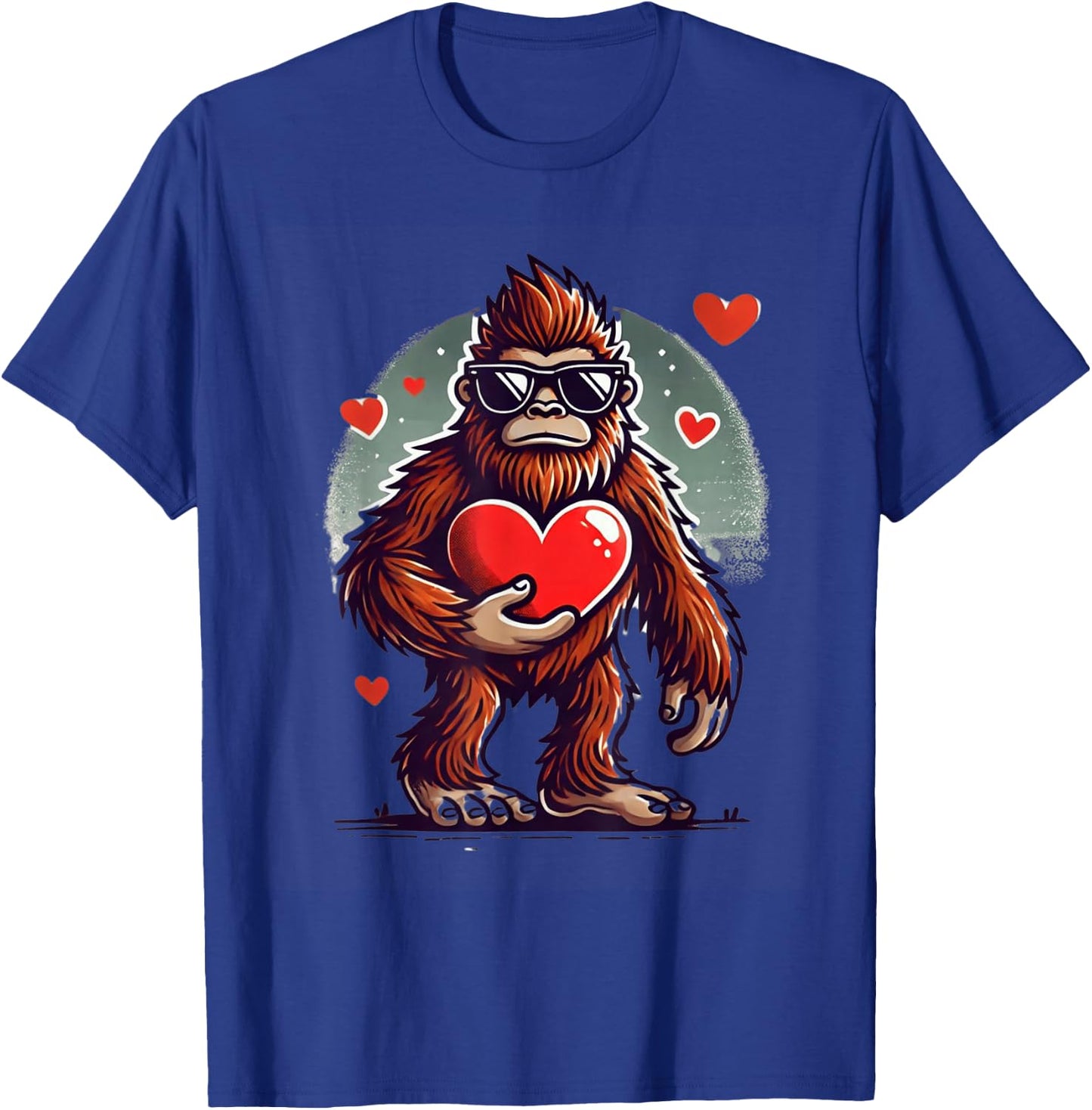Funny Valentines Day Bigfoot Heart Sunglasses Sasquatch T-Shirt - T-Shirt | Royal