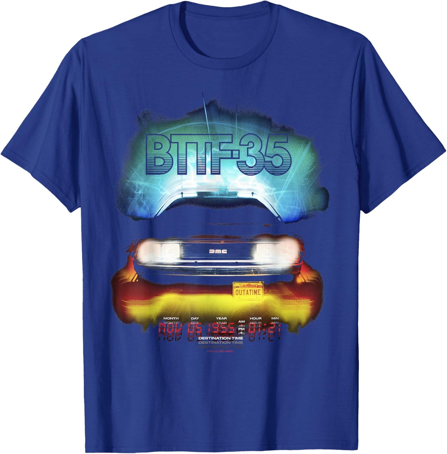 Back To The Future 35th BTTF-35 DeLorean Headlights T-Shirt - T-Shirt | Royal