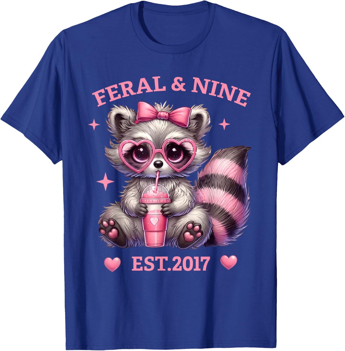 Feral and Nine Est 2017 Pink Bow Cute Raccoon 9th Birthday T-Shirt - T-Shirt | Royal