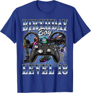 18th Birthday Boy Level 18 Video Gamer Lover 18 Year Old T-Shirt - T-Shirt | Royal