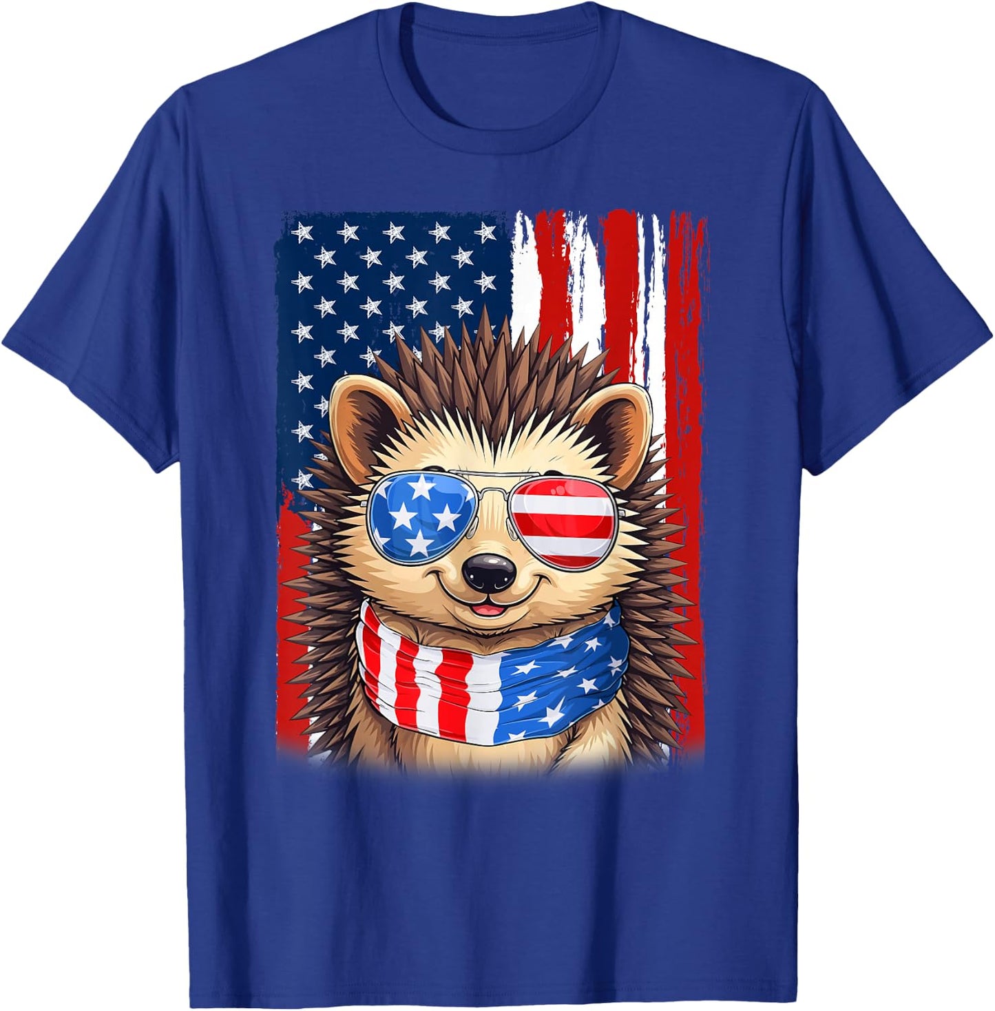 Hedgehog US America Flag Men Women 4th of July Patriotic T-Shirt - T-Shirt | Royal