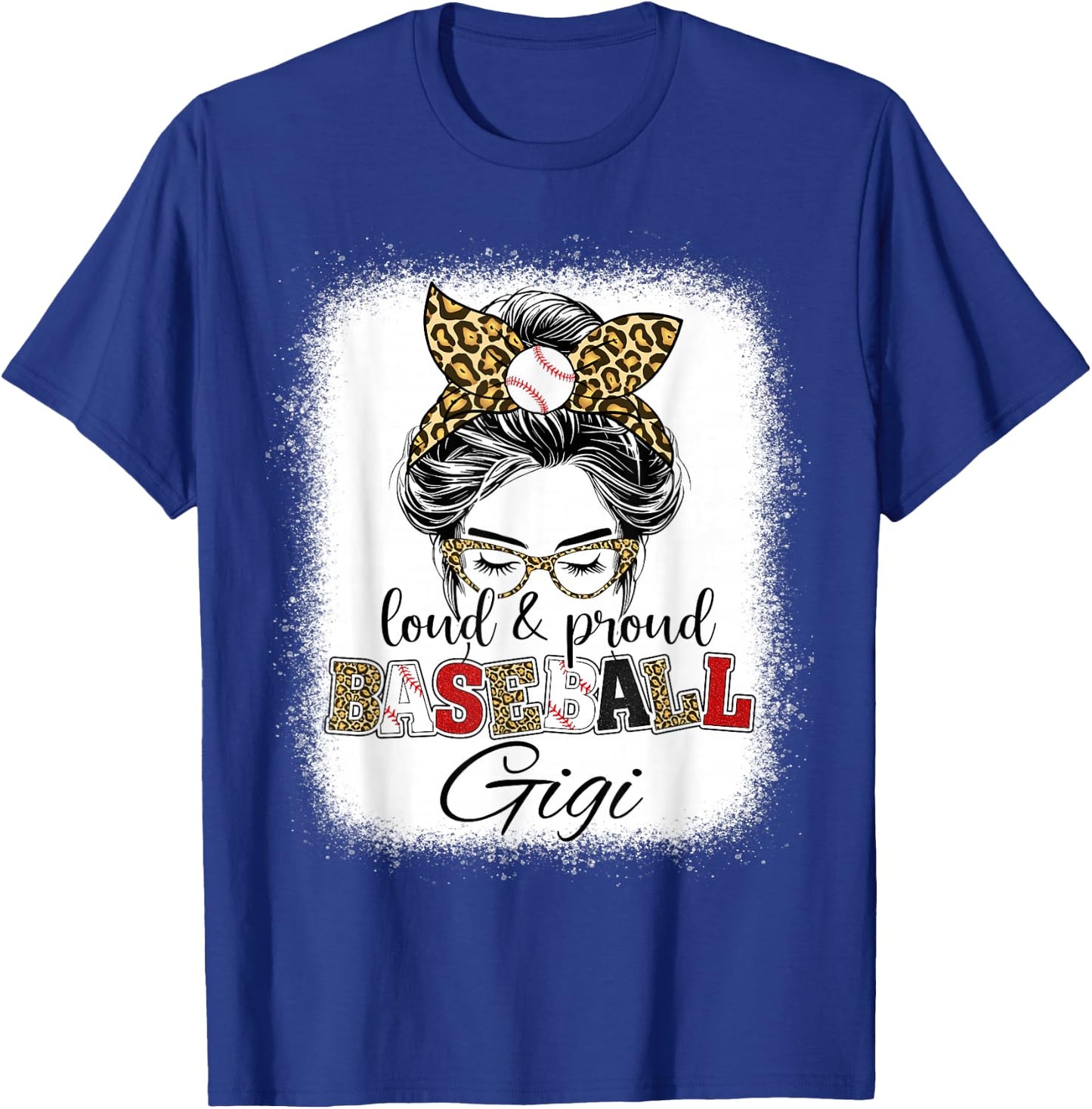 Loud and Proud Baseball Gigi messy bun leopard girls T-Shirt - T-Shirt | Royal