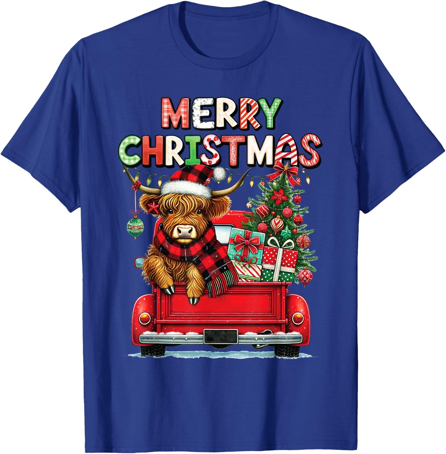 Merry Christmas Scottish Highland Cow Xmas Farm Animal Lover T-Shirt - T-Shirt | Royal