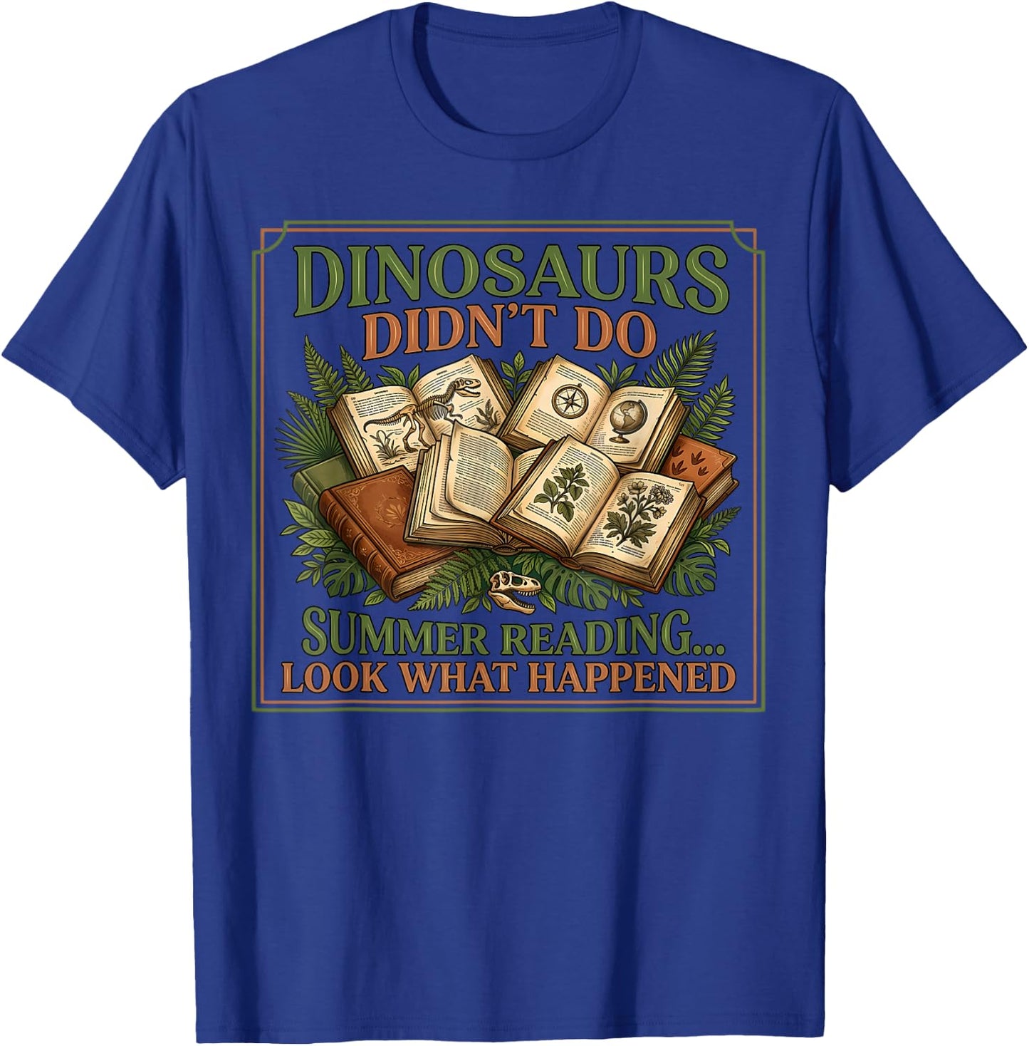 Dinosaurs Didn’t Do Summer Reading Vintage Botanic T-Shirt - T-Shirt | Royal