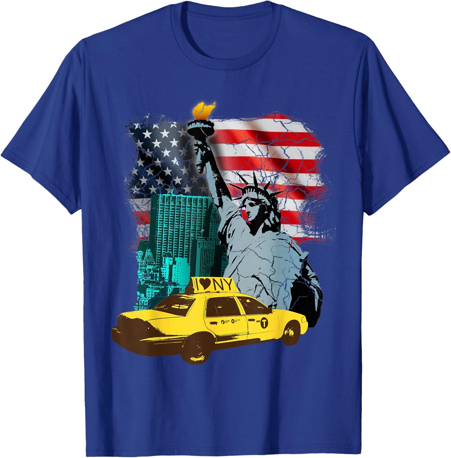 New York USA Statue of Liberty Skyline Graphic T-Shirt - T-Shirt | Royal