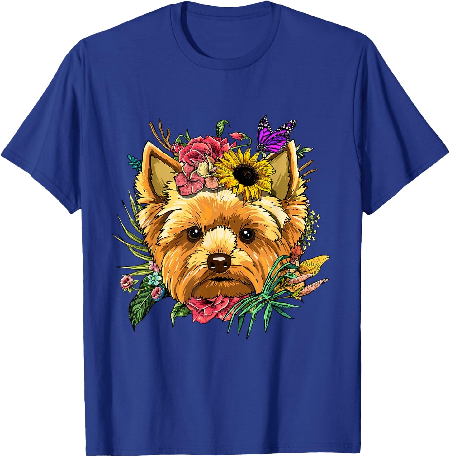 Floral Yorkshire Terrier Shirt Yorkie Dog Face Yorkie Lover T-Shirt - T-Shirt | Royal
