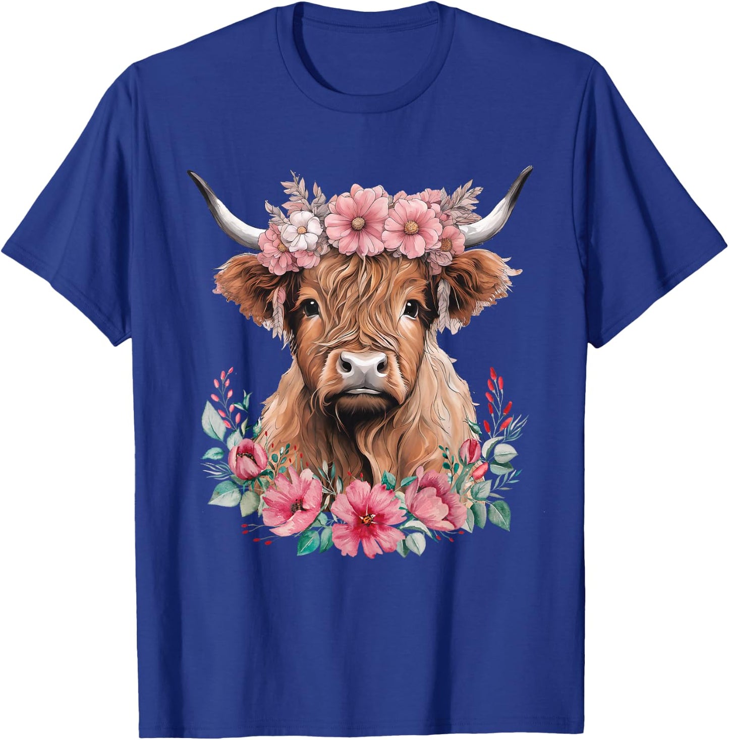 Cute Baby Highland Cow with Flowers Calf Animal Cow Women T-Shirt - T-Shirt | Royal
