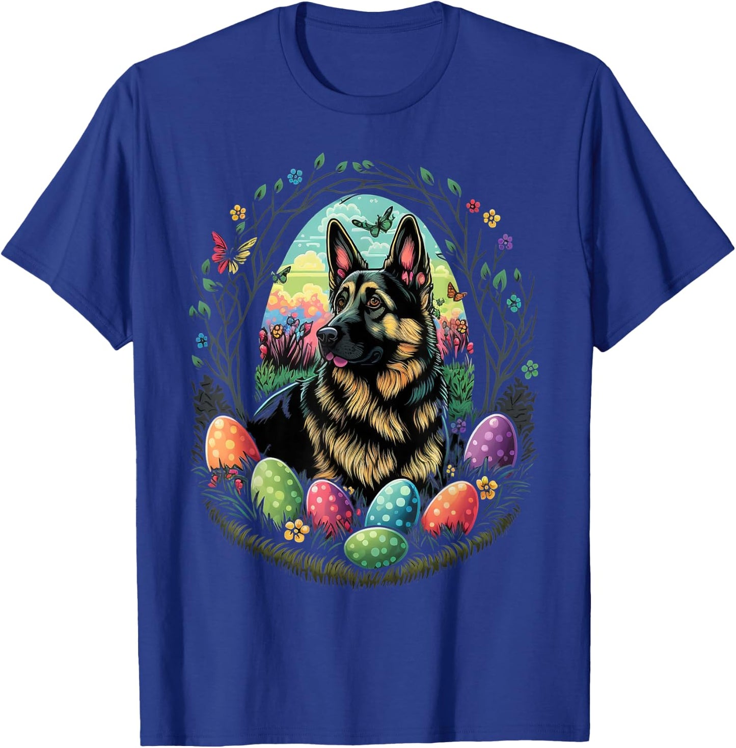 Easter Alsatian Bunny Eggs Dog on Easter German Shepherd T-Shirt - T-Shirt | Royal