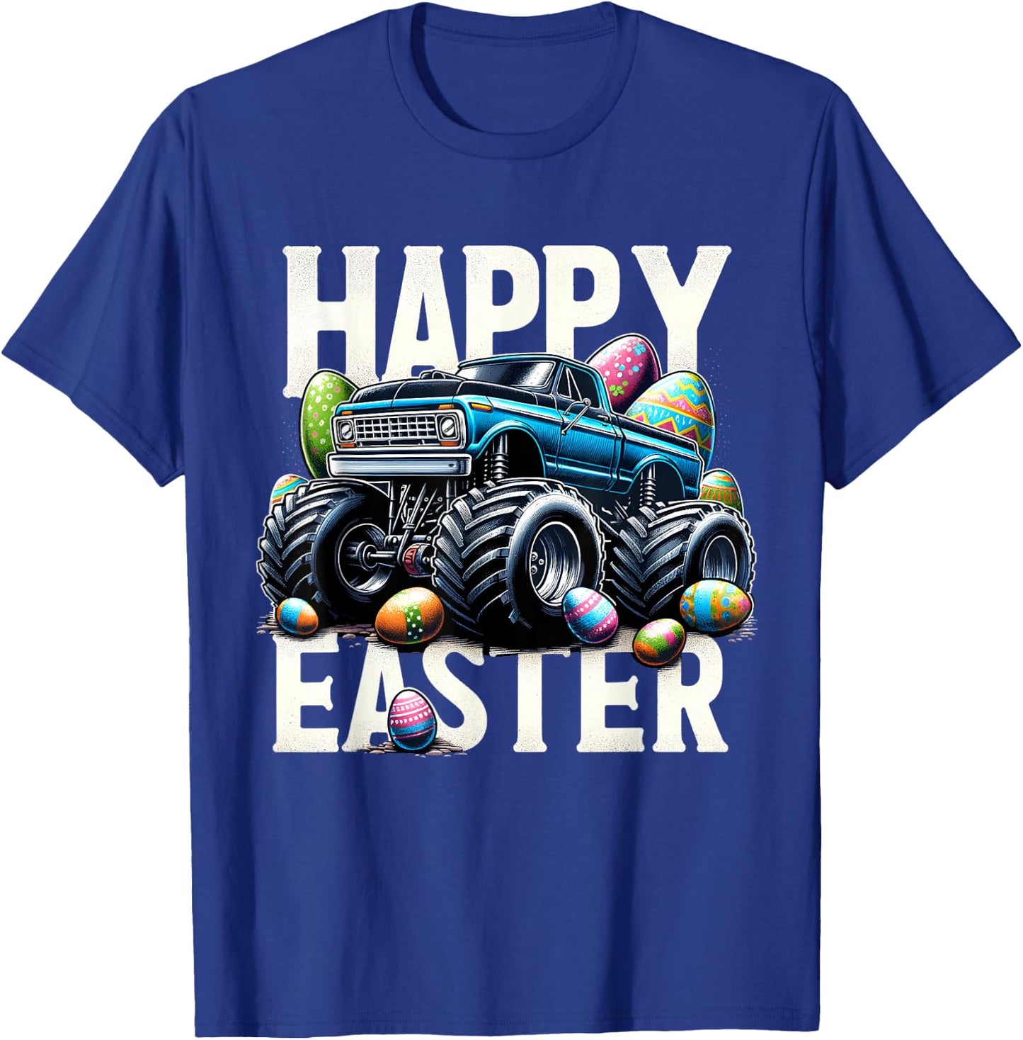 Boys Happy Easter Monster Truck Easter Eggs Hunt Toddler Kid T-Shirt - T-Shirt | Royal