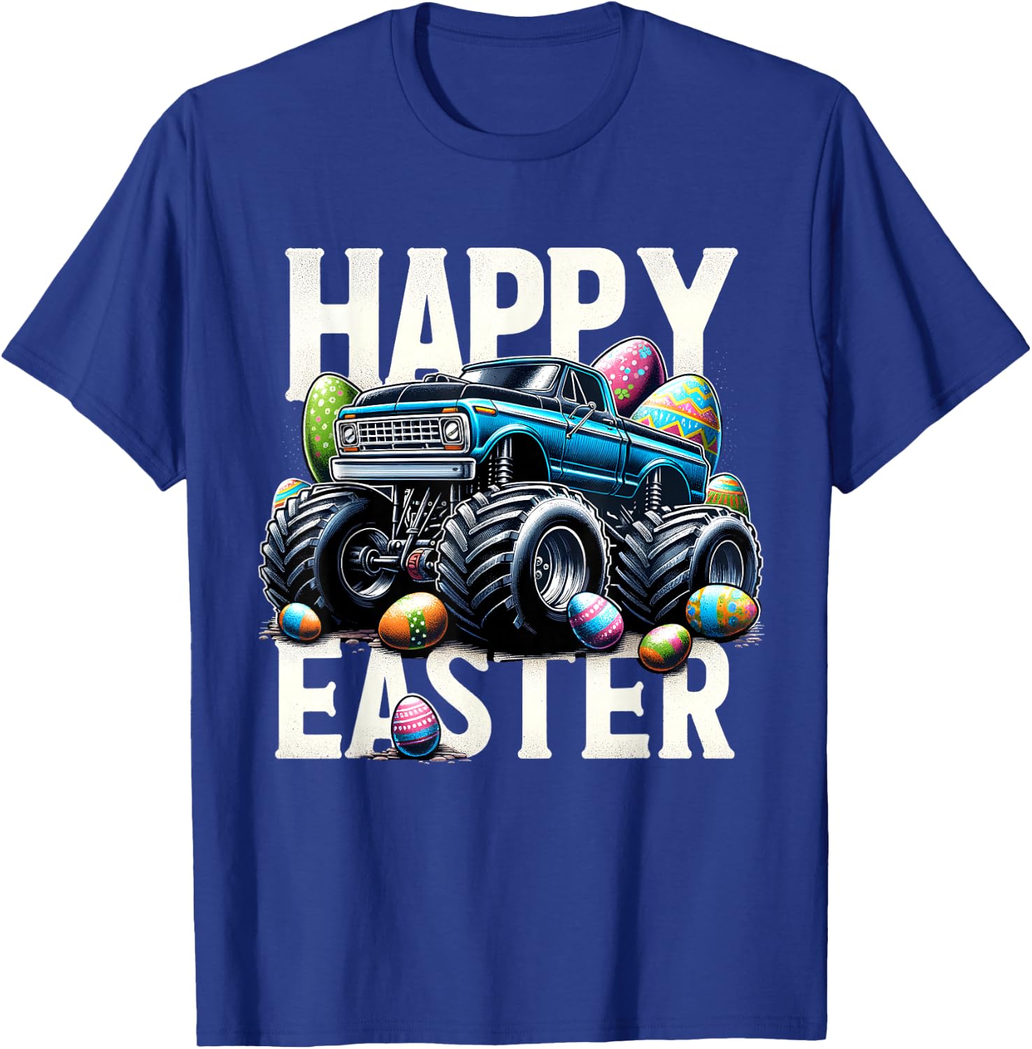 Boys Happy Easter Monster Truck Easter Eggs Hunt Toddler Kid T-Shirt - T-Shirt | Royal