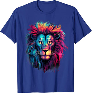 Lion Colorful Portrait Wildlife Artwork Animal Art Splash T-Shirt - T-Shirt | Royal