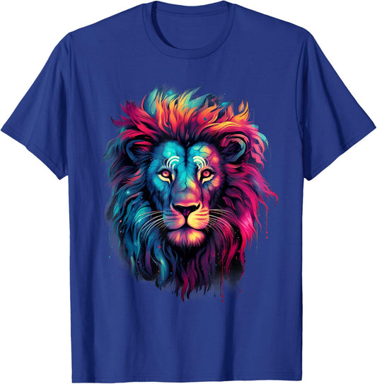 Lion Colorful Portrait Wildlife Artwork Animal Art Splash T-Shirt - T-Shirt | Royal