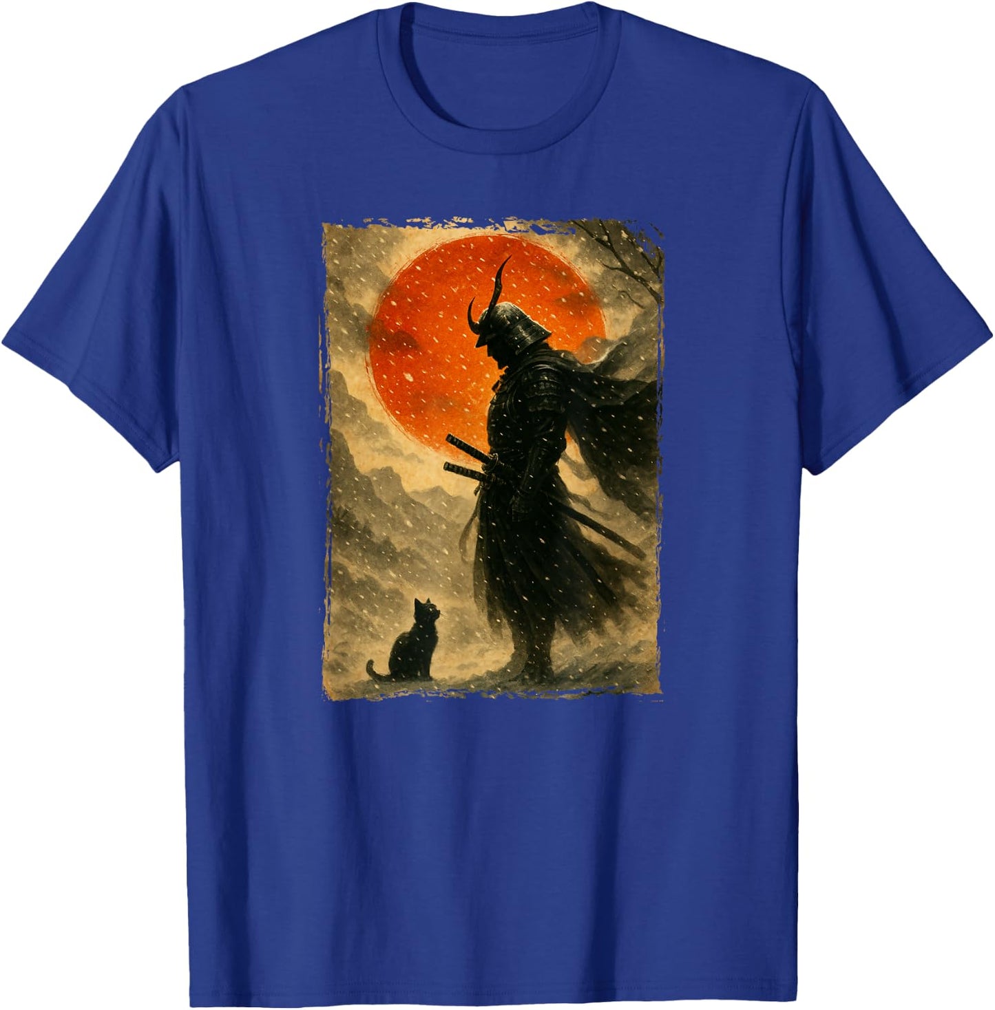 Guerrier et Combattant samouraï | Chat Noir et Art Japonais Vintage T-Shirt - T-Shirt | Royal