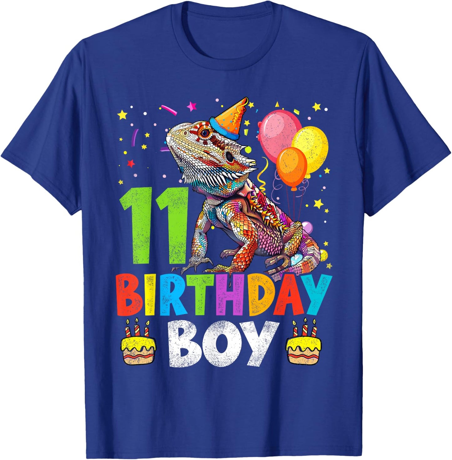 11th Birthday Boy Bearded Dragon 11 Years Old Bday Party T-Shirt - T-Shirt | Royal