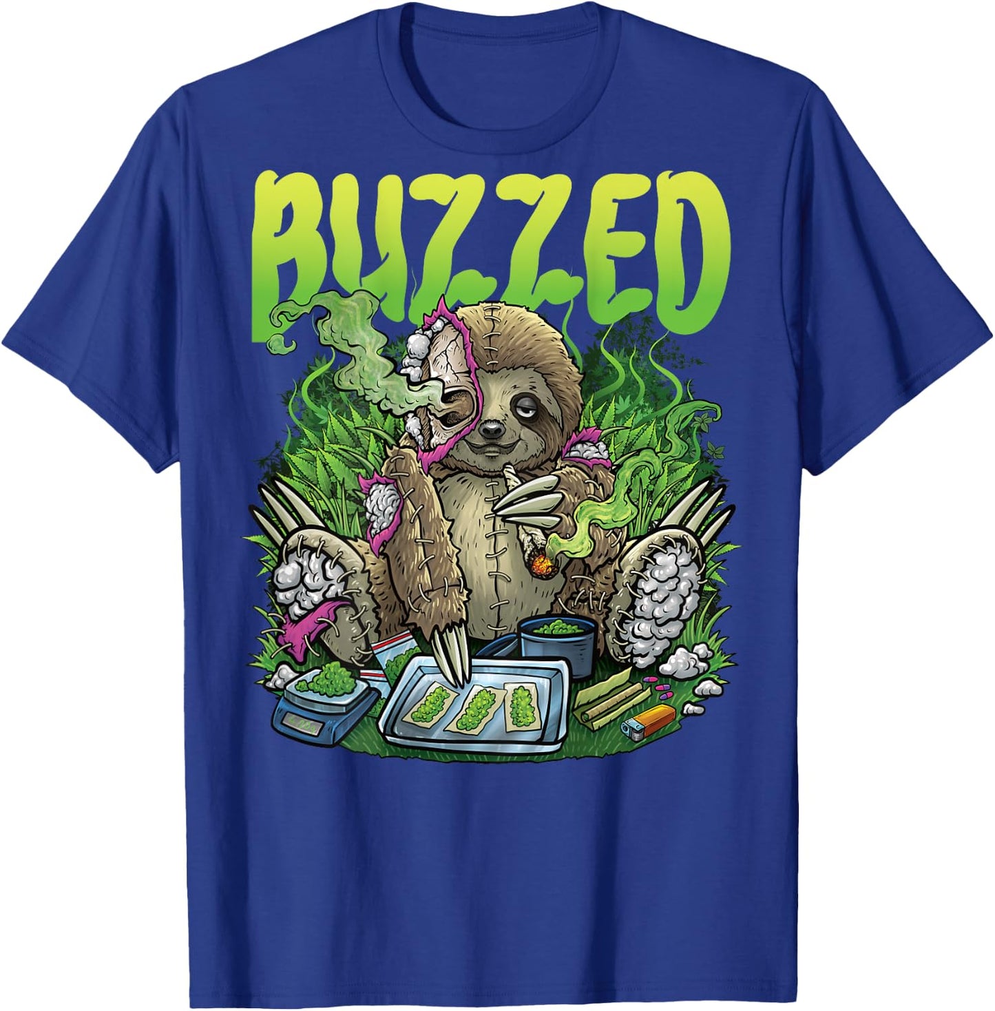 Weed Sloth Smoking Stoner Rave House Techno Outfit BACKPRINT T-Shirt - T-Shirt | Royal