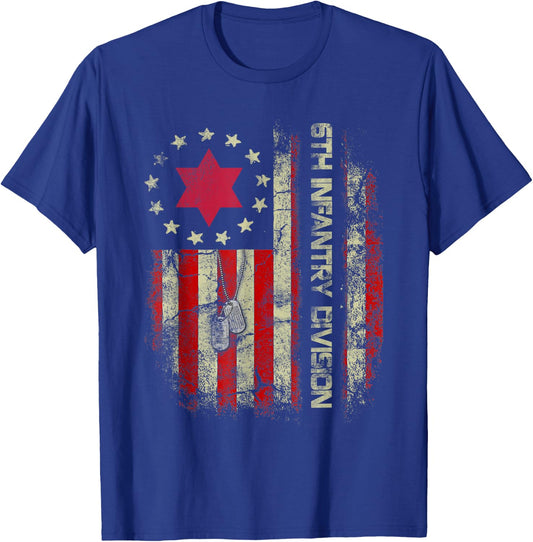 6th Infantry Division Veteran USA Flag Military Veterans Day T-Shirt - T-Shirt | Royal