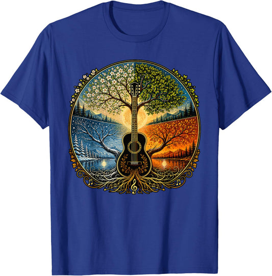 Acoustic Guitar by the Lake Seasons Nature Music T-Shirt - T-Shirt | Royal