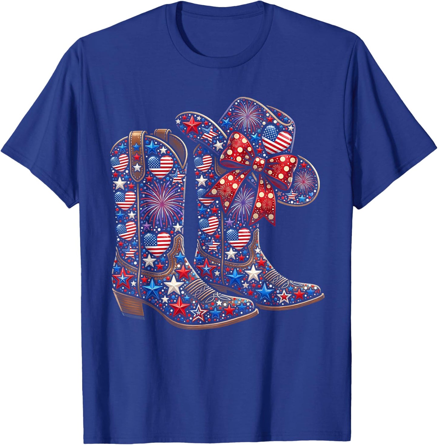 Retro Western Cowboy Boots Cowgirl American Flag 4th of July T-Shirt - T-Shirt | Royal