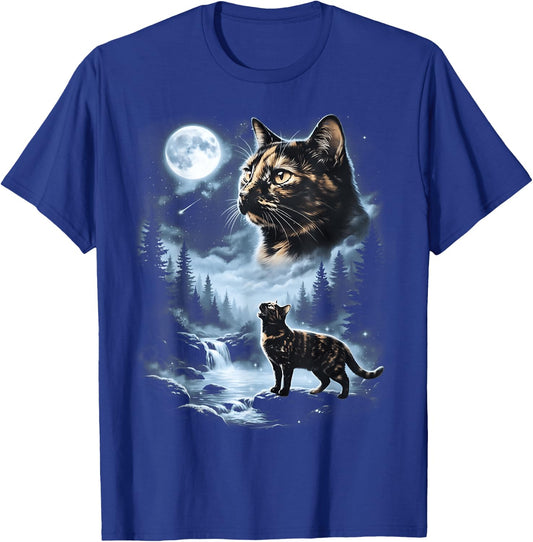Tortoiseshell Cat Howling at Moon 90's Retro Cat Lover T-Shirt - T-Shirt | Royal