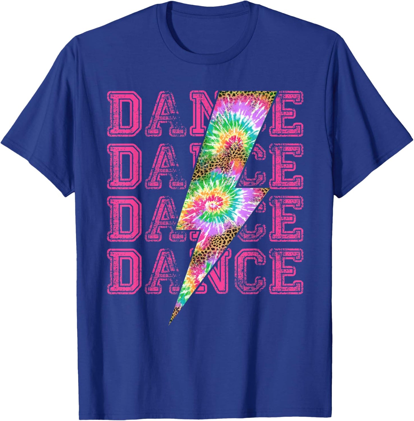 Dance Lightning Bolt Tie Dye Leopard Stacked Dancer T-Shirt - T-Shirt | Royal
