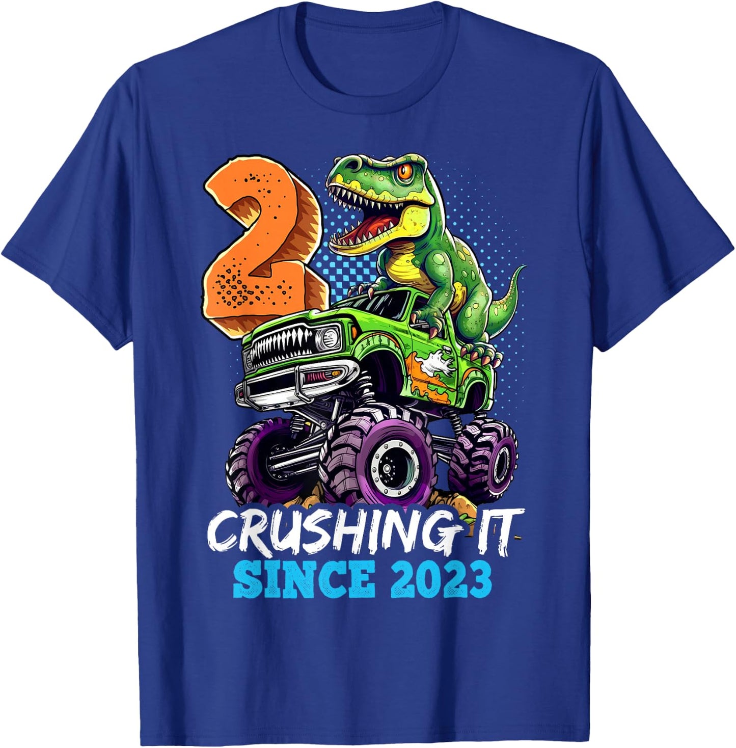 2nd Birthday Monster Truck Dinosaur Party Boys Rawr I'm 2 T-Shirt - T-Shirt | Royal