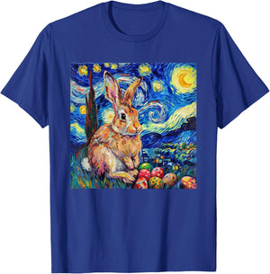 Easter Bunny Happy Easter Eggs Van Gogh Starry Night T-Shirt - T-Shirt | Royal