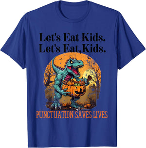 Lets Eat Kids Dinosaur Zombie Trick Treat Dinosaur English T-Shirt - T-Shirt | Royal