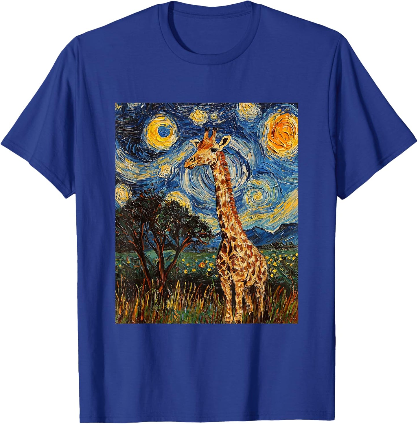 Giraffe Africa Van Gogh Style Starry Night Cute Graphic T-Shirt - T-Shirt | Royal