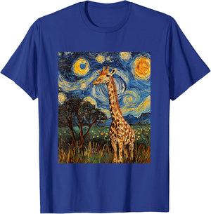 Giraffe Africa Van Gogh Style Starry Night Cute Graphic T-Shirt - T-Shirt | Royal