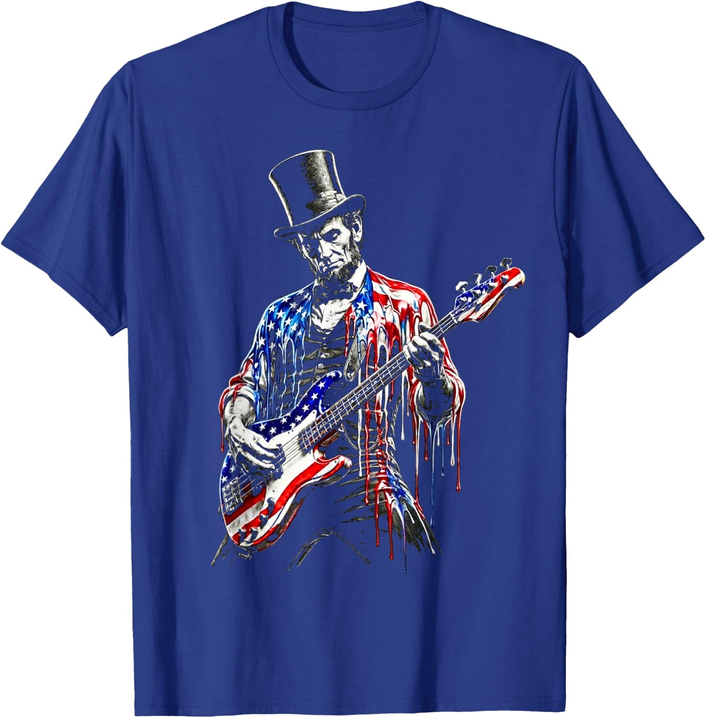 abe Lincoln Playing Guitar USA Flag 4th July Lincoln Guitar T-Shirt - T-Shirt | Royal