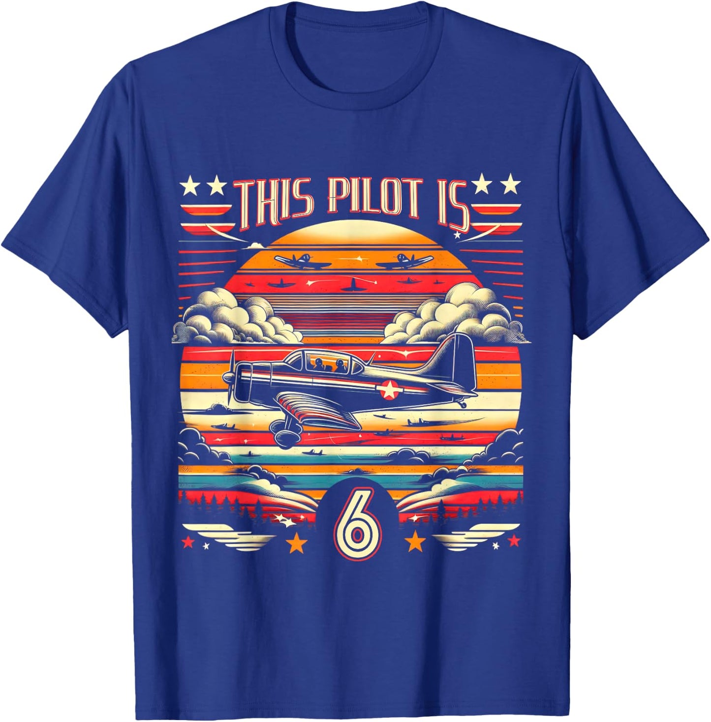 Toddler 6 Year Old Airplane Pilot 6th Birthday Aviation T-Shirt - T-Shirt | Royal