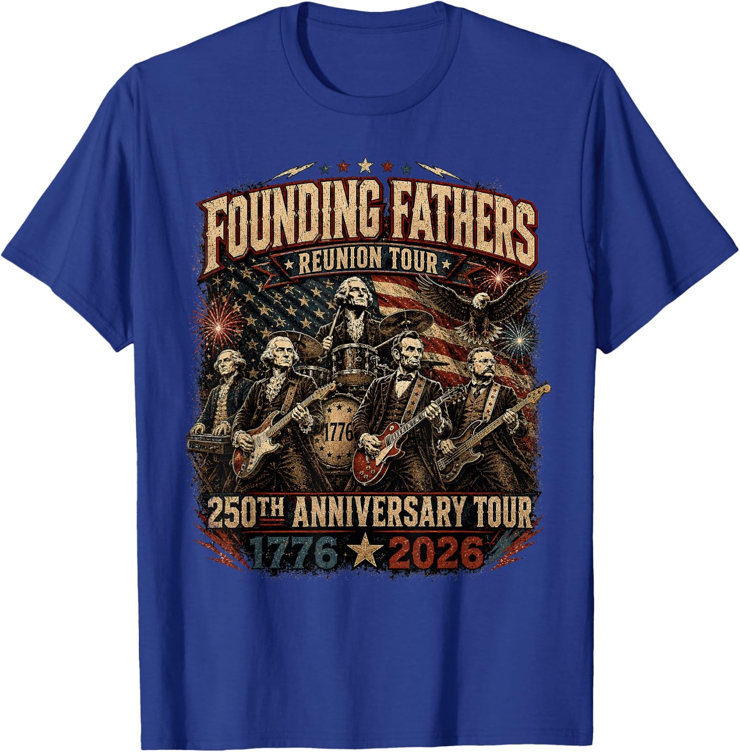 Funny Founding Fathers Reunion Tour Rockstar Graphic T-Shirt - T-Shirt | Royal