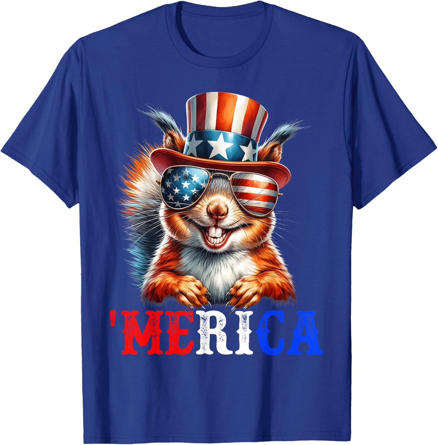 Merica Squirrel Patriotic 4th of July Funny Kids Men Women T-Shirt - T-Shirt | Royal